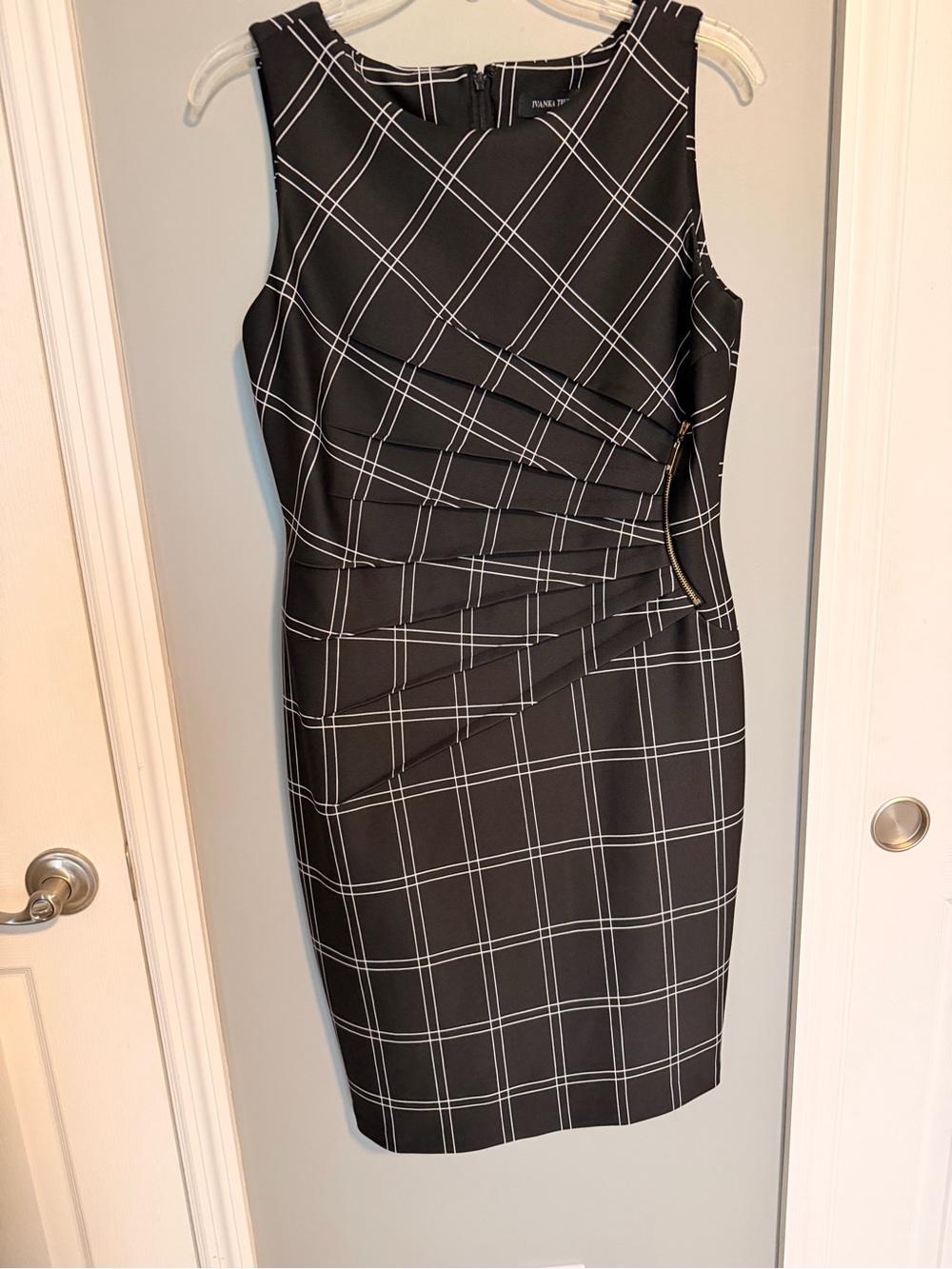 Ivanka Trump Black and White Windowpane Sheath Dress